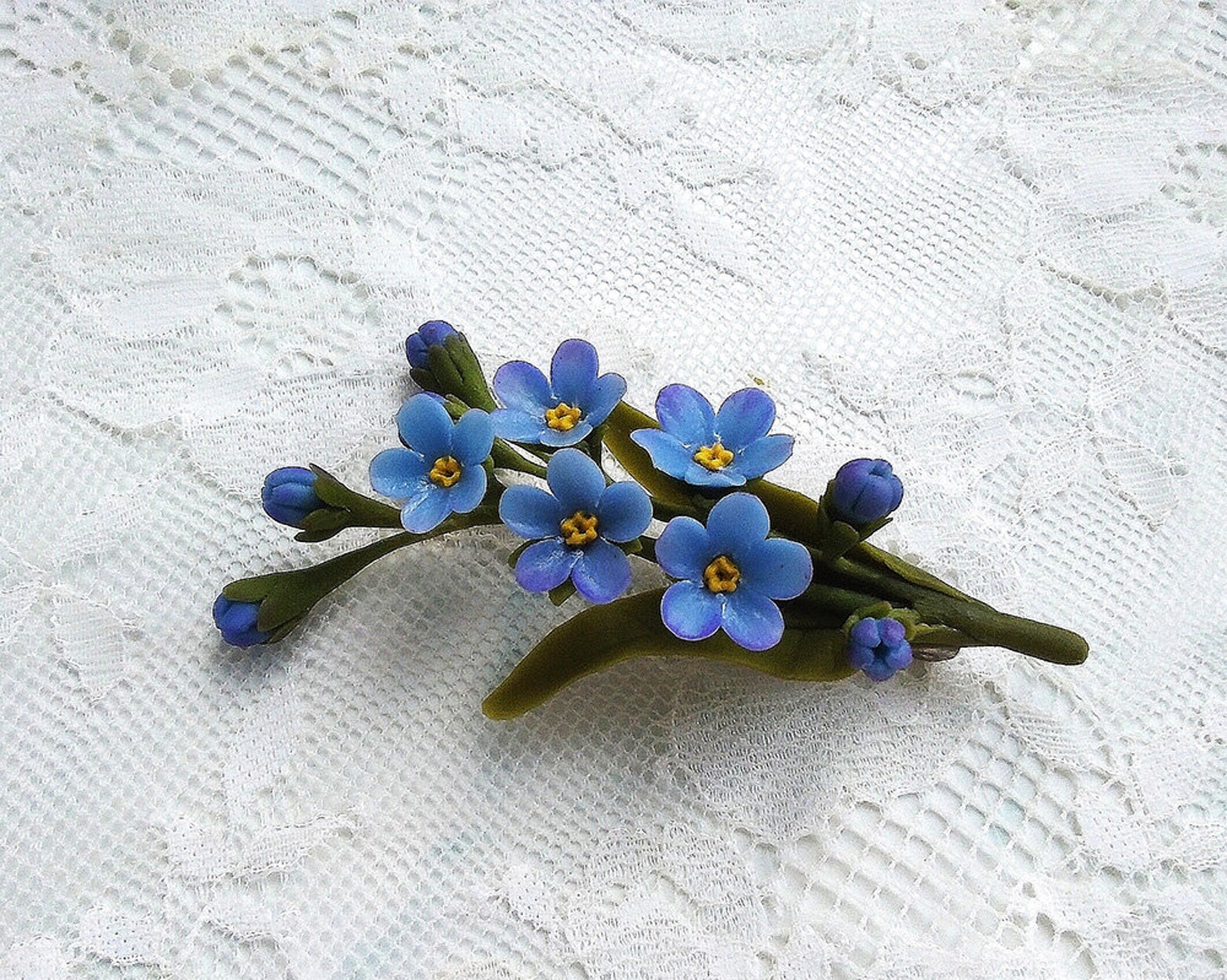 me not brooch Blue flower jewelry Floral brooch Polymer Etsy