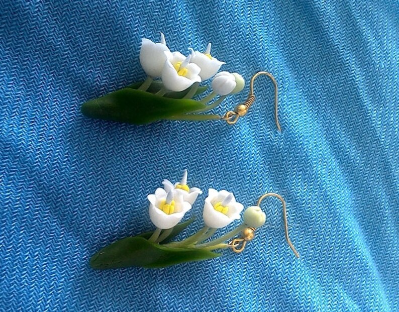 Lily of the valley earrings Spring flowers earrings White Etsy