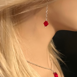 Crystal Earrings: Swarovski Light Siam Red Crystal with Silver Chain