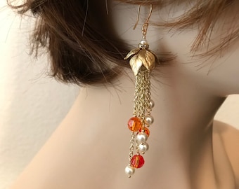 Kristall ohrringe: Herbst Swarovski Kristalle und Perlen mit Blättern
