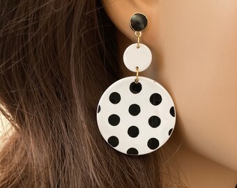 Geometric Earrings:  Acetate with Black on White Polka Dots