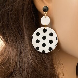 Geometric Earrings:  Acetate with Black on White Polka Dots