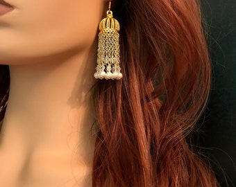 Chandelier Earrings: Cream Swarovski Pearls and Clear Swarovski Crystals