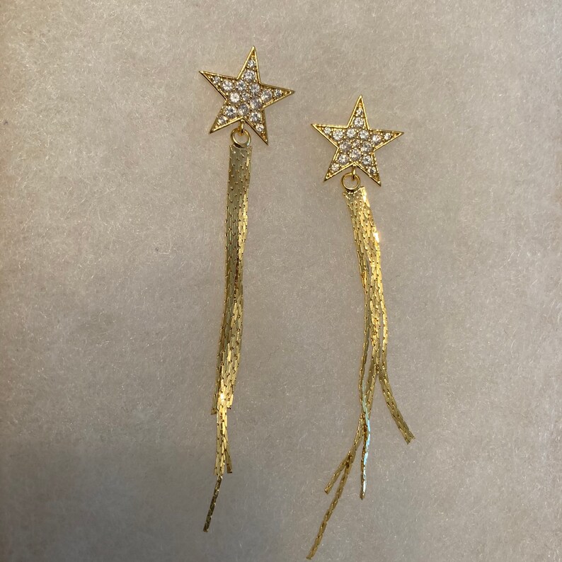 Boucles D'oreilles Pendantes étoile Diamant - Or Jaune 14 Carats - 0,34 Ct