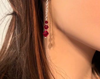 Crystal Earrings: Siam Red Swarovski Bicone Crystals with Czech Glass Accent Beads