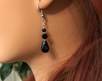 Crystal Earrings: Black Swarovski Teardrops and Bicones