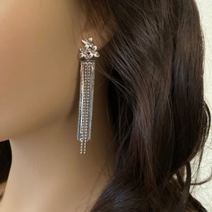 Tassel Earrings: Flower Cluster with Silver Chain