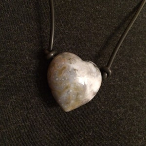 Ocean Jasper Necklace: Jasper Heart on Leather Cord image 3