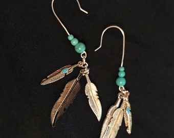 Southwest Earrings: Turquoise and Feathers