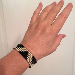 Pearl Bracelet: Swarovski Pearls with Black Czech Glass Cubes