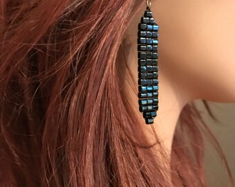 Czech Glass Earrings: Black Glass Cubes