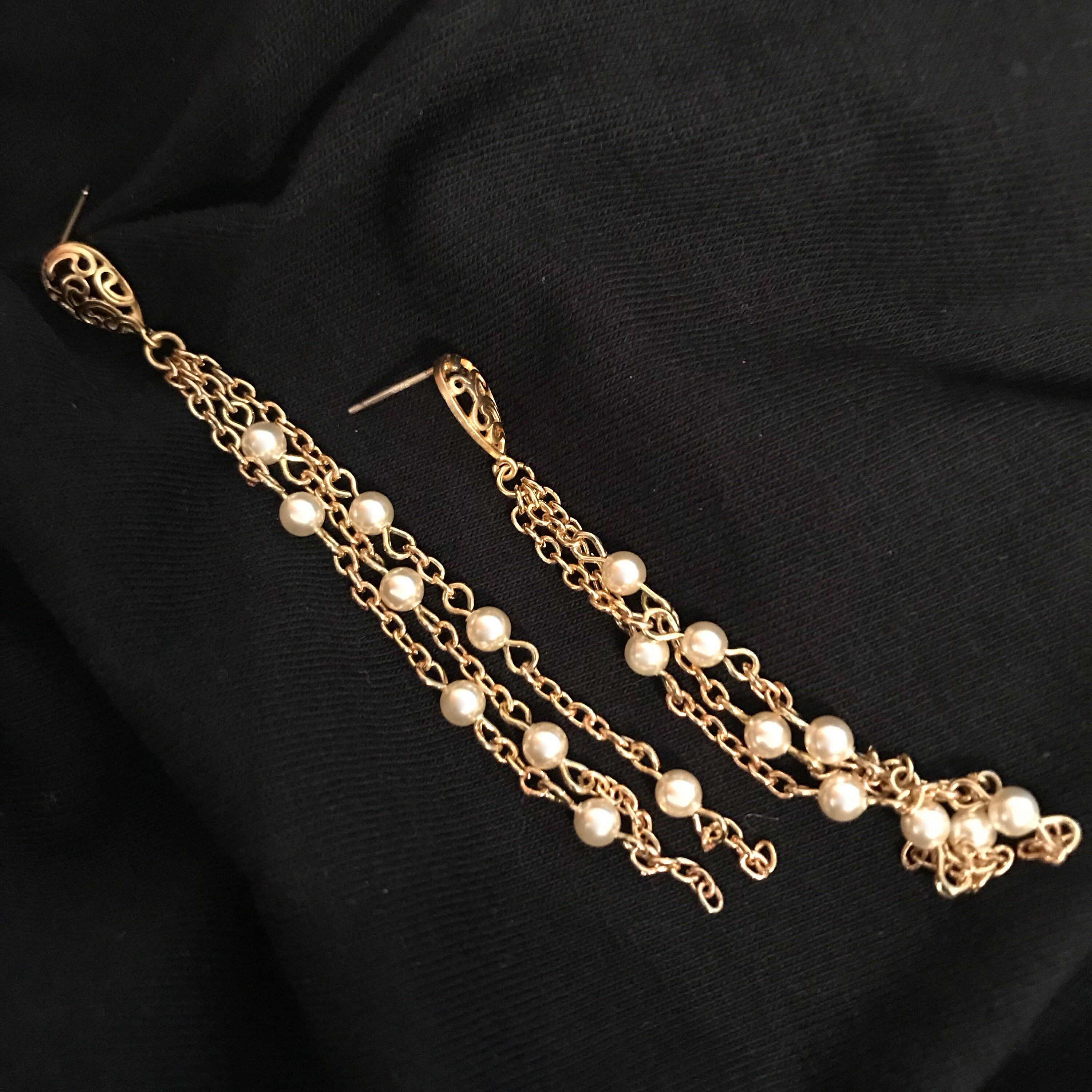 Pearl Tassel Earrings: Gold Chain Tassel With Cream Swarovski - Etsy