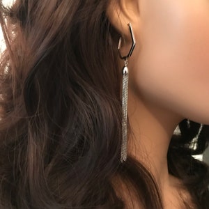 Tassel Earrings: Pentagon Hoop with Silver Cain Tassel