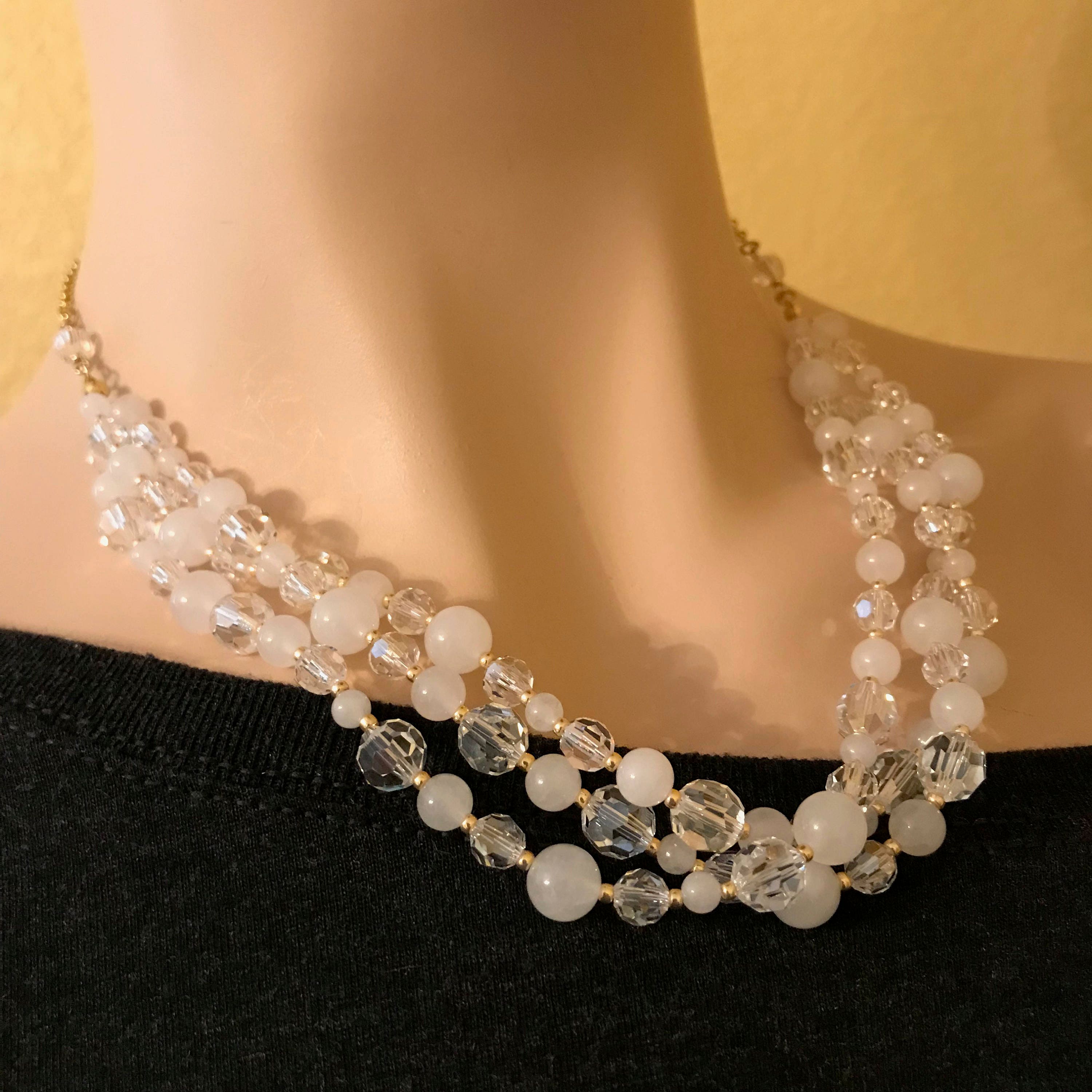 Malaysian Jade Necklace Swarovski Crystals With Gold Chain Etsy