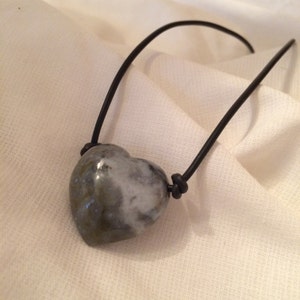 Ocean Jasper Necklace: Jasper Heart on Leather Cord image 4