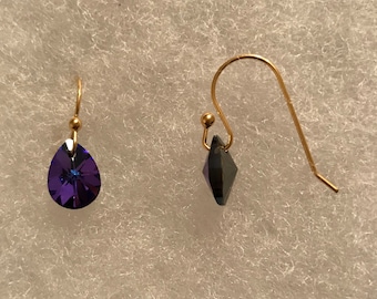 Crystal Earrings: Swarovski Heliotrope Pear Crystal