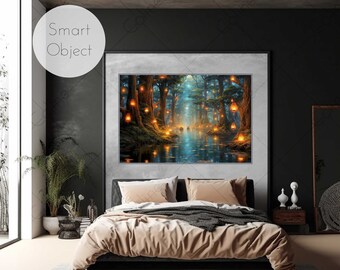 Modern Bedroom Mockup with Smart Object, Frame Art, PSD zip file, Styled Mockup, Mockup Frame, Minimalistic Bedroom