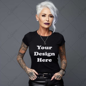 Older Lady Black Tshirt Mockup, Female Black T-shirt, Woman Mockup, JPG Digital Download, Old Lady Mock, Grandma Tshirt Mockup