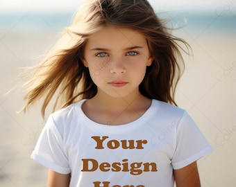 White T-Shirt Mockup Kids, Little Girl T-Shirt Mock up White Summer Mockup, JPG Digital Download, Little Girl Mockup