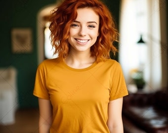 Female Mockup, JPG Digital Download, T-shirt Mockup, Styled Shirt Mockup, Orange T-Shirt Mockup, Red Hair Woman