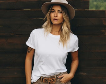 Female Mockup, JPG Digital Download, T-shirt Mockup, Styled Shirt Mockup, White T-Shirt Mockup, White Tshirt mock