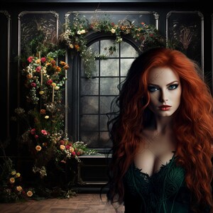 Dark Green Floral Digital Backdrop, JPG Digital Background, Halloween Background