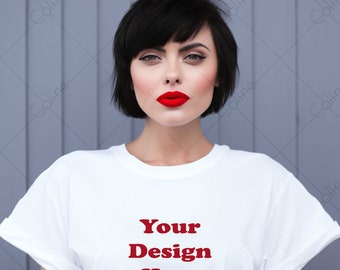 Woman White T-Shirt Mockup, JPG Digital Download, T-shirt Mockup, White Tshirt mock