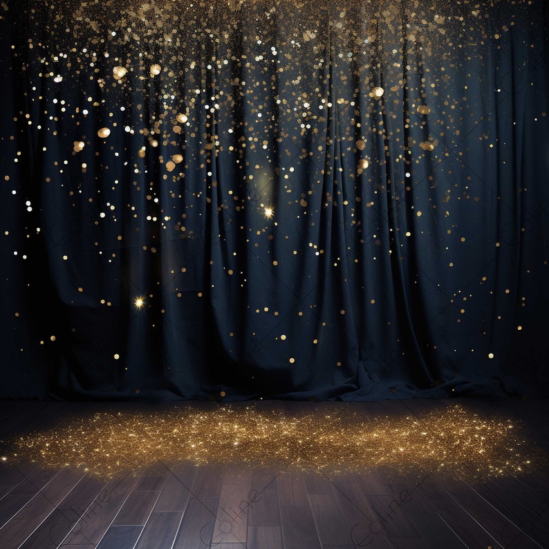 Gold Black Glitter Background, JPG Digital Background, Digital Backdrops, Background Mockup image 1