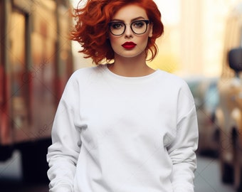 White Sweatshirt Model Mockup, Model Mockup, JPG Digital Download, Sweatshirt Mock up, Female Sweatshirt