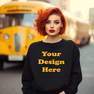 Black Sweatshirt Model Mockup, Model Mockup, JPG Digital Download, Sweatshirt Mock up, Female Sweatshirt image 1