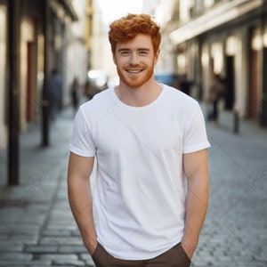 Redhead Men Mockup, JPG Digital Download, Male T-shirt Mockup, Styled Shirt Mockup, White T-Shirt Mockup, Outdoor Men Model