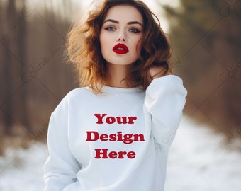 Winter Snow, White Sweatshirt Model Mockup, Model Mockup, JPG Digital Download, Sweatshirt Mock up, Sweater