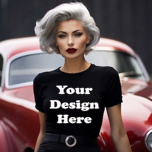 Vrouw zwart T-shirt Mockup, JPG digitale download
