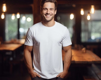 Men Mockup White T-shirt Background, JPG Digital Download, White T-shirt Mockup, Shirt Mockup