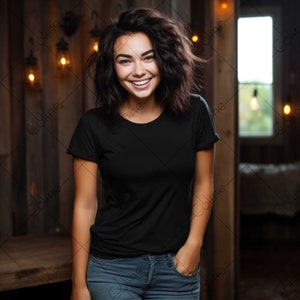 Woman Mockup, JPG Digital Download, Black T-shirt Mockup, Black T-Shirt Mockup