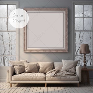 Interior Frame Living Room Mockup with Smart Object, 1 Frame, Wall Art Mockup, PSD Digital Download, Mockup Frame