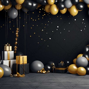 Birthday Black Wall Background, JPG Digital Background, Digital Backdrop, Background Mockup, Party Backdrop with Balloons