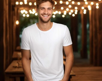 Men Mockup White T-shirt Background, JPG Digital Download, White T-shirt Mockup, Shirt Mockup