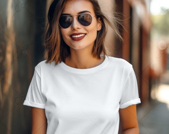 Woman Mockup, JPG Digital Download, T-shirt Mockup, Styled Shirt Mockup, White T-Shirt Mockup, White Tshirt mock