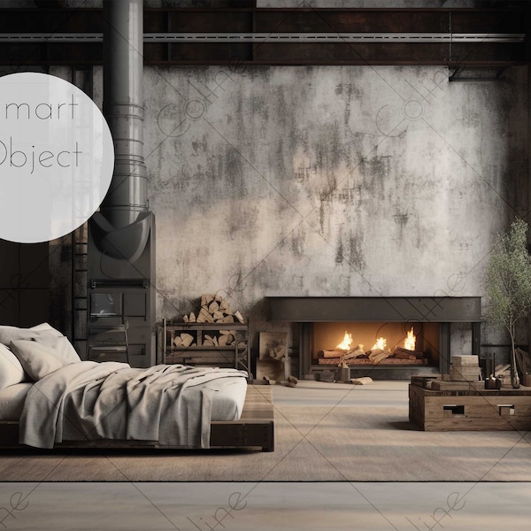Industrial Loft Art Mockup with Smart Object, Interior Mockup, 1 Frame, 2 Frames, Blank Wall, Photoshop, PSD