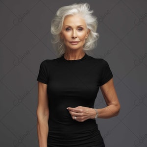 Beautiful Old Lady Black Tshirt Mockup, JPG Digital Download