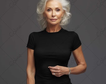 Beautiful Old Lady Black Tshirt Mockup, JPG Digital Download