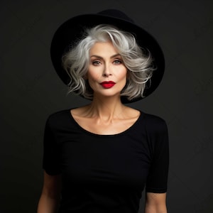 Old Lady Black Tshirt Mockup, Female Black T-shirt, Woman Mockup, JPG Digital Download, Older Lady Mock