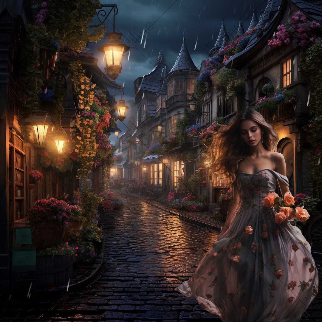 Fantasy City Street Digital Backdrop, JPG Digital Background, Digital ...