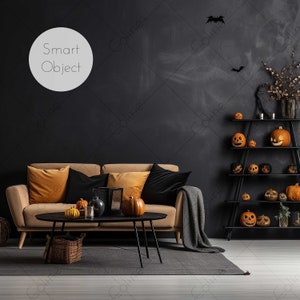 Halloween Interior Frame Mockup with Smart Object, Halloween Mockup, PSD Digital Download, 1 Frame, 2 Frames, Blank Wall