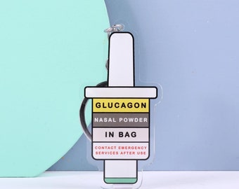 GLUCAGON IN BAG Diabetes Alert Keychain | Injection & Nasal Powder Options