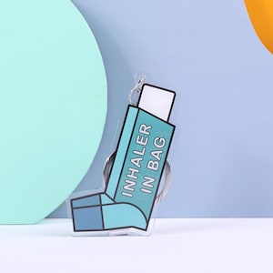 INHALER IN BAG Asthma Medizinische Warnung Schlüsselbund | Doppel- und einseitige Optionen