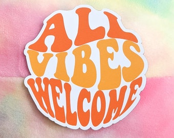 ALL VIBES WELCOME 70s Retro Refrigerator Magnet | Groovy 3" x 3" Decor