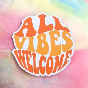 ALL VIBES WELCOME 70s Retro Refrigerator Magnet | Groovy 3&quot; x 3&quot; Decor
