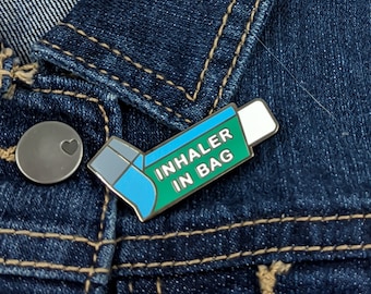 INHALER IN BAG Enamel Pin - Asthma Inhaler Enamel Pin, Asthma Awareness, Asthma Alert, I Carry an Inhaler Pin, I Have Asthma Alert